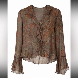 Lauren Ralph Lauren Ruffled V-Neck Paisley Blouse Size 12